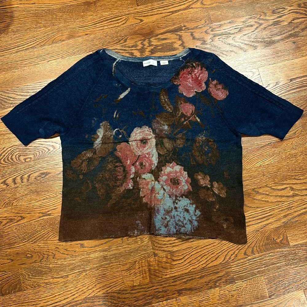 Anthropologie Navy Floral Scoop-Neck Sweater